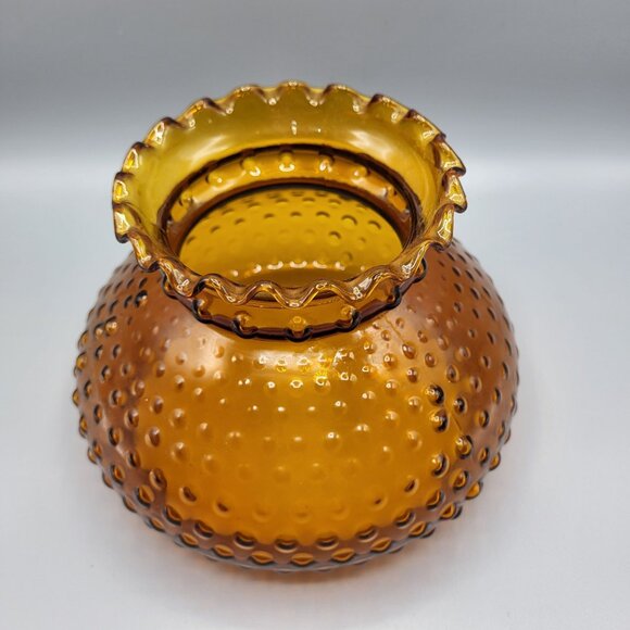 Vintage Amber Glass Hobnail Glass Lamp Shade Ruffled Top Retro Style Decoration - Picture 3 of 11